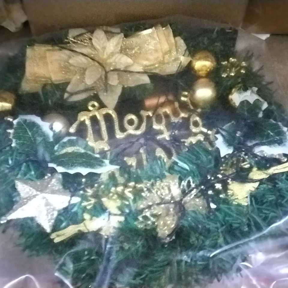 CHRISTMAS WREATH WITH GOLD WRITING 