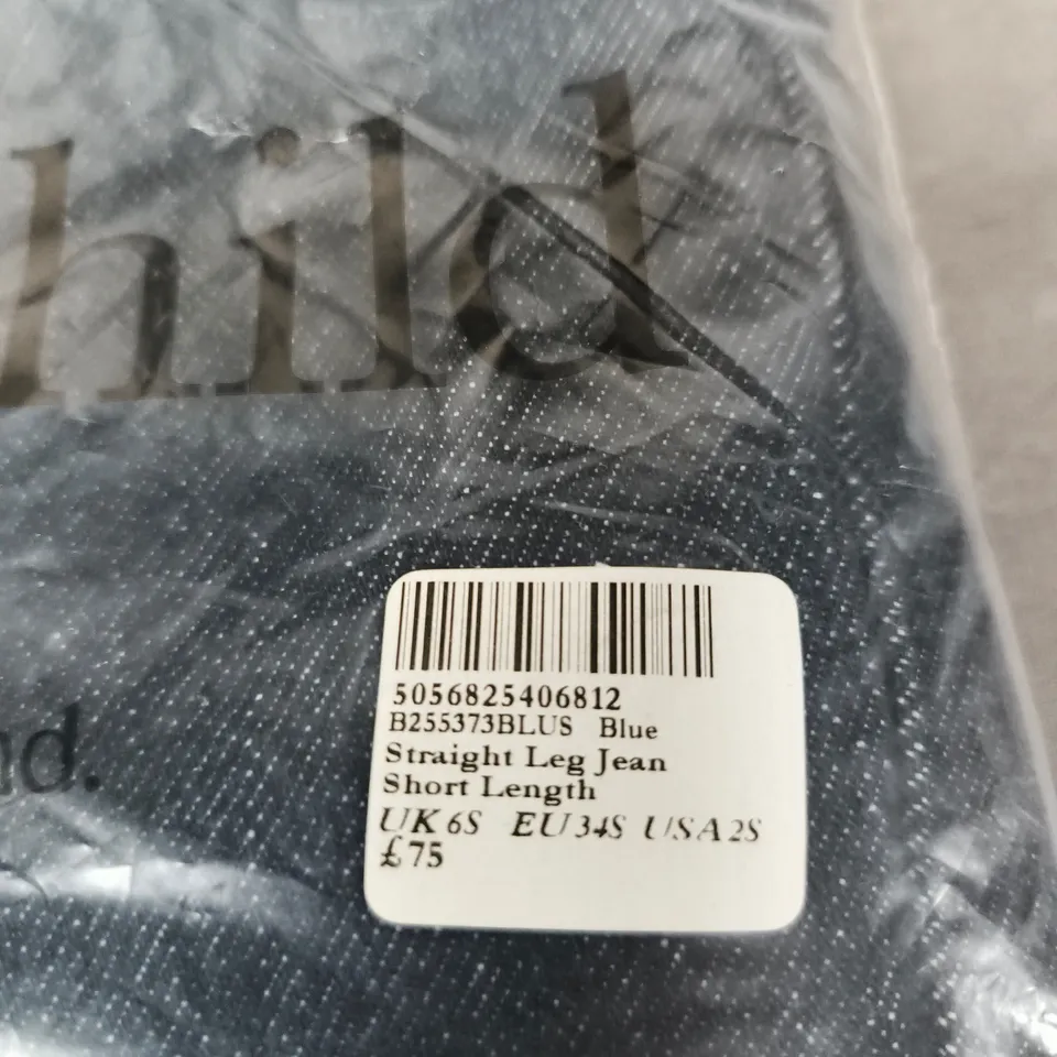 NOBODY'S CHILD BLUE DENIM STRAIGHT-LEG JEANS, SHORT LENGTH – UK 6S 