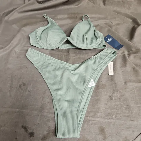 HOLLISTER RIBBED UNDERWIRE BIKINI IN GREEN SIZE M