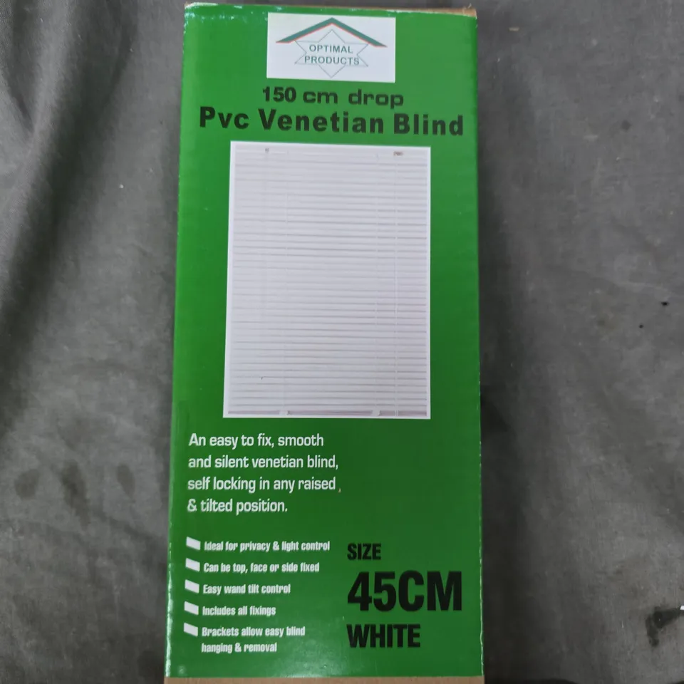 PVC VENETIAN BLIND – WHITE, 150CM DROP X 45CM WIDE – BOXED