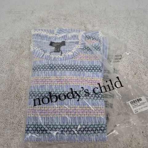 NOBODY'S CHILD SHIRRED TOP – SOFT BLUE RONDA SHIRRED TOP, UK 12