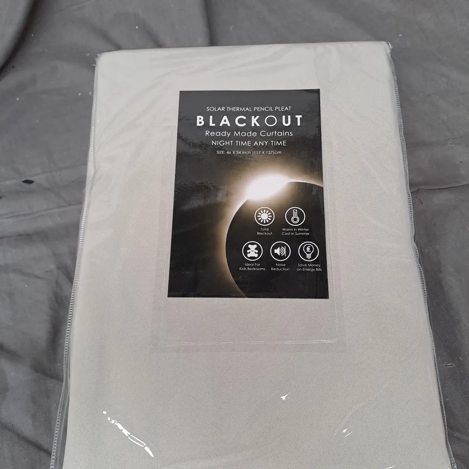 SOLAR THERMAL PENCIL PLEAT READY MADE BLACKOUT CURTAINS - CREAM - 46" X 54"