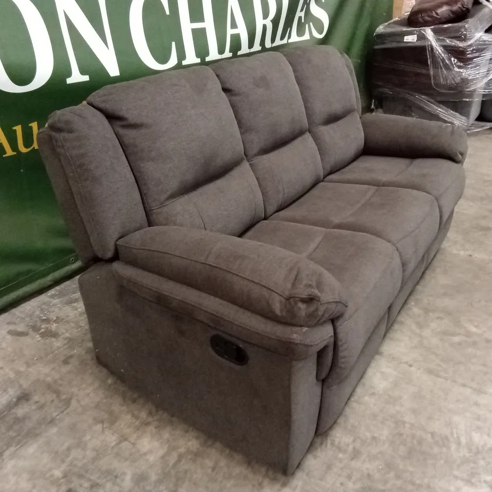 ALBION FABRIC 3 SEATER HIGH BACK MANUAL RECLINER SOFA - CHARCOAL 