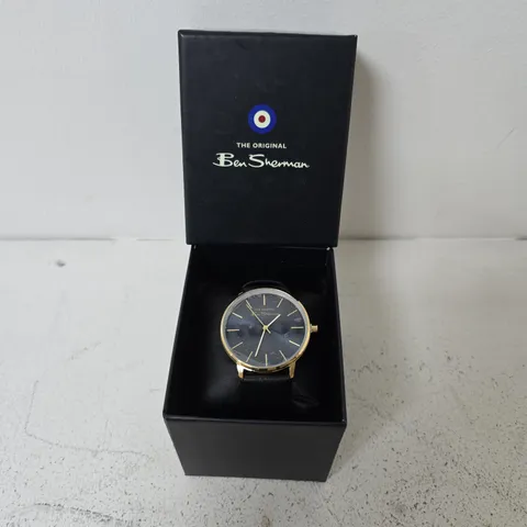 BOXED BEN SHERMAN NAVY DIAL WRISTWATCH WITH BLACK LEATHER STRAP