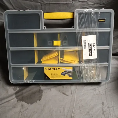 STANLEY PLASTIC TOOL STORAGE BOX WITH YELLOW INTERIOR DIVIDERS