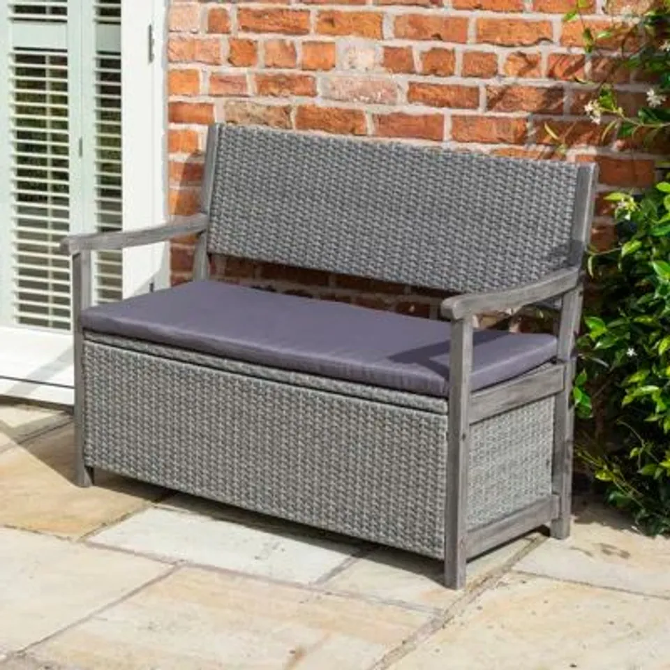 BOXED ROWLINSON ALDERLEY RATTAN STORAGE BENCH - GREY