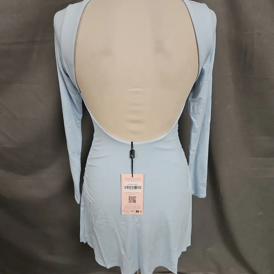 OH POLLY RUCHED SIDE BACKLESS DRESS IN ICE BLUE SIZE M