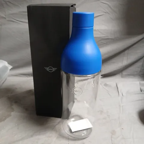 PLASTIC WATER BOTTLE WITH BLUE CAP BY MINI, BOXED