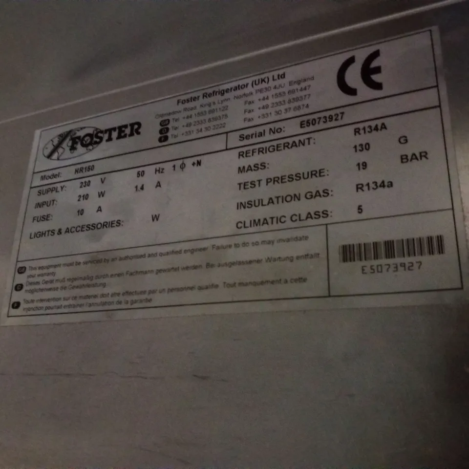 FOSTER HR 150 REFRIGERATOR UNDERCOUNTER CABINET