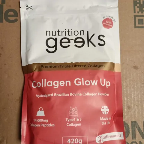 NUTRITION GEEKS COLLAGEN GLOW UP – HYDROLYSED BRAZILIAN BOVINE COLLAGEN POWDER, 420G, UNFLAVOURED