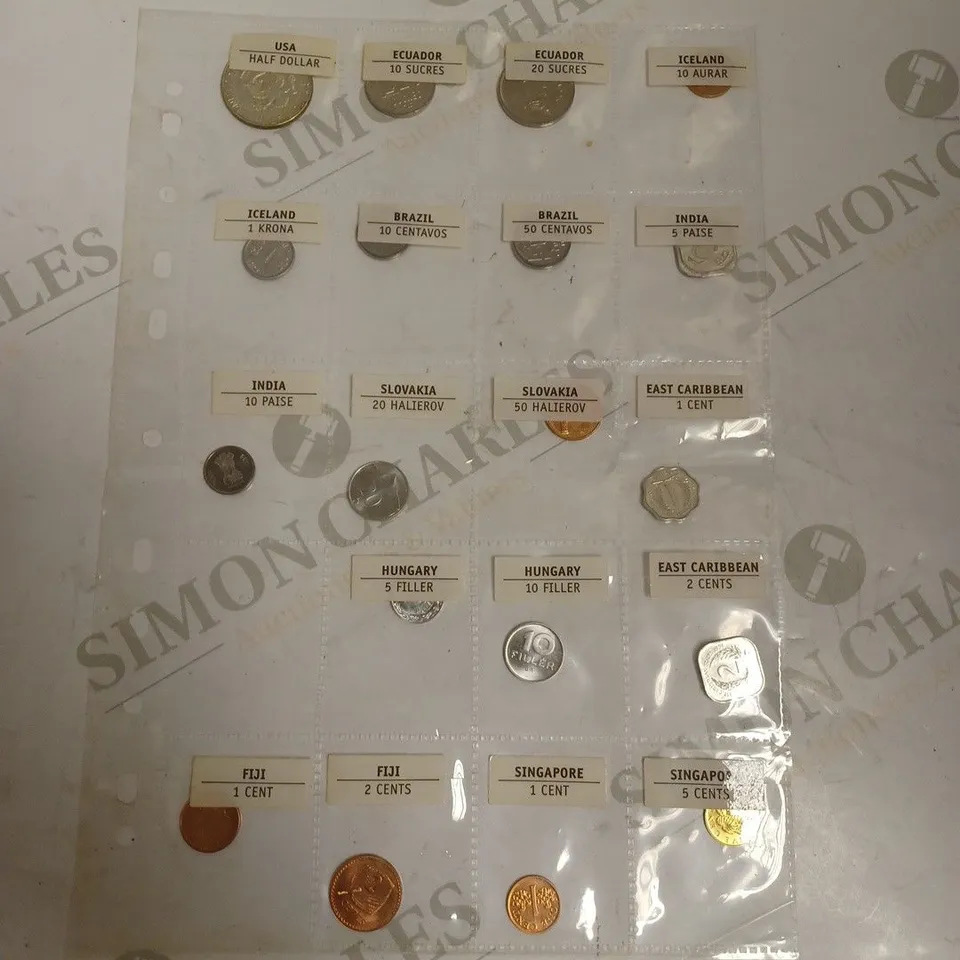 COLLECTION OF ASSORTED COINS IN VARIOUS CURRENCIES FROM AROUND THE WORLD