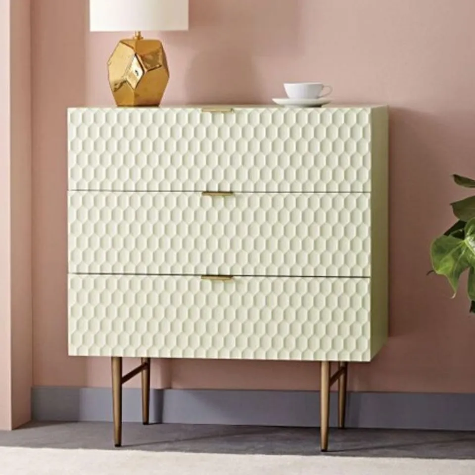 BRAND NEW BOXED AUDREY 3-DRAWER DRESSER - PARCHMENT