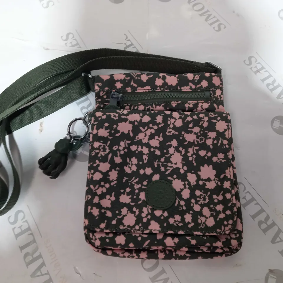 KIPLING GREEN FLORAL CROSS BODY BAG