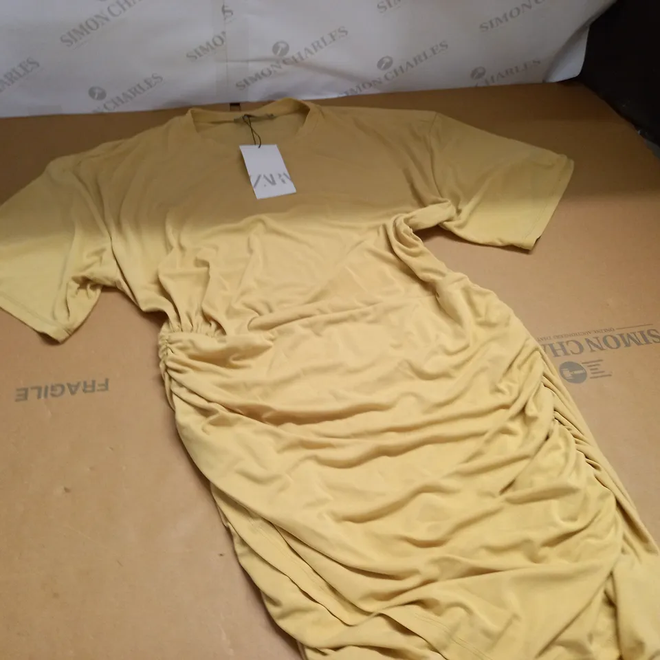 ZARA RUCHED DRESS IN YELLOW - UK XL