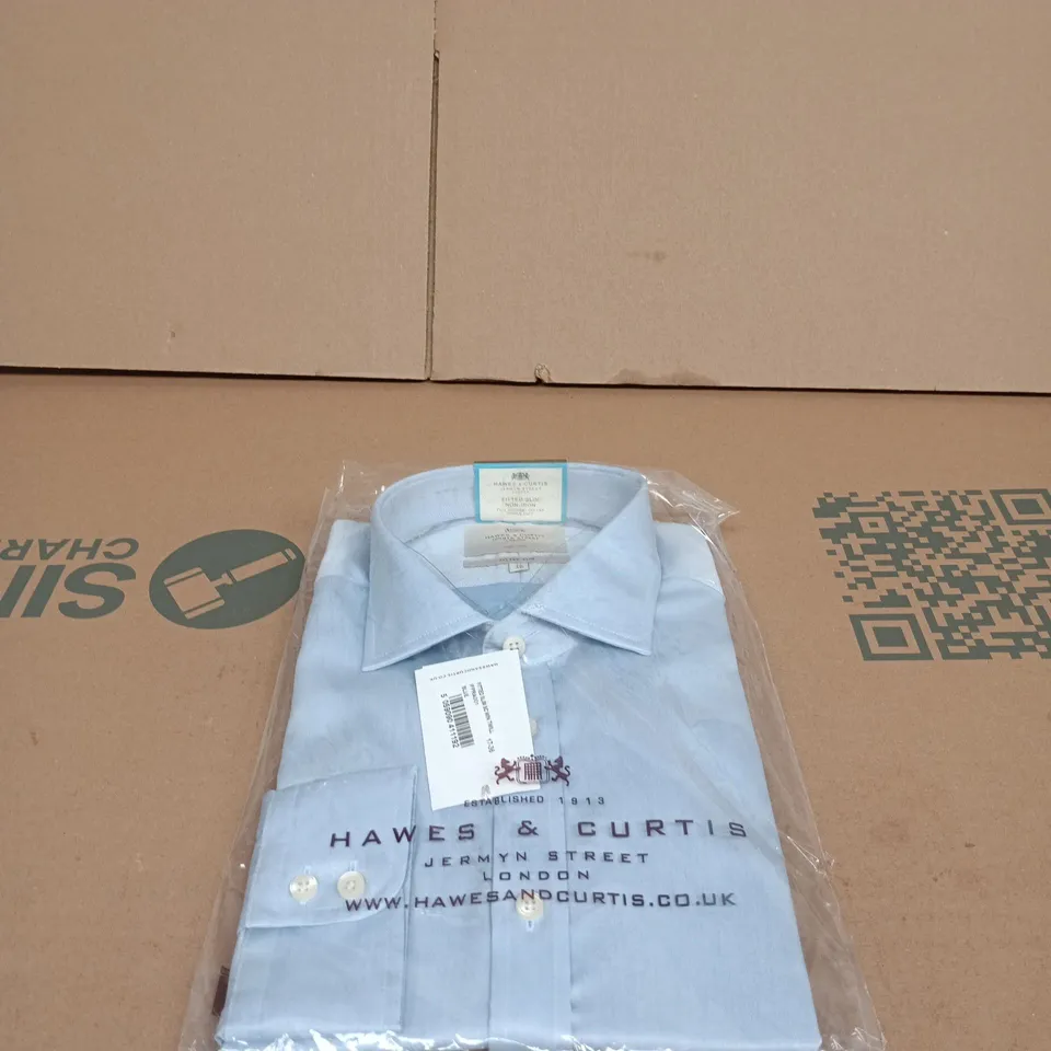 HAWES AND CURTIS FITTED SLIM FULL CUTAWAY COLLAR SINGLE CUFF BLUE SHIRT UK SIZE 17-36
