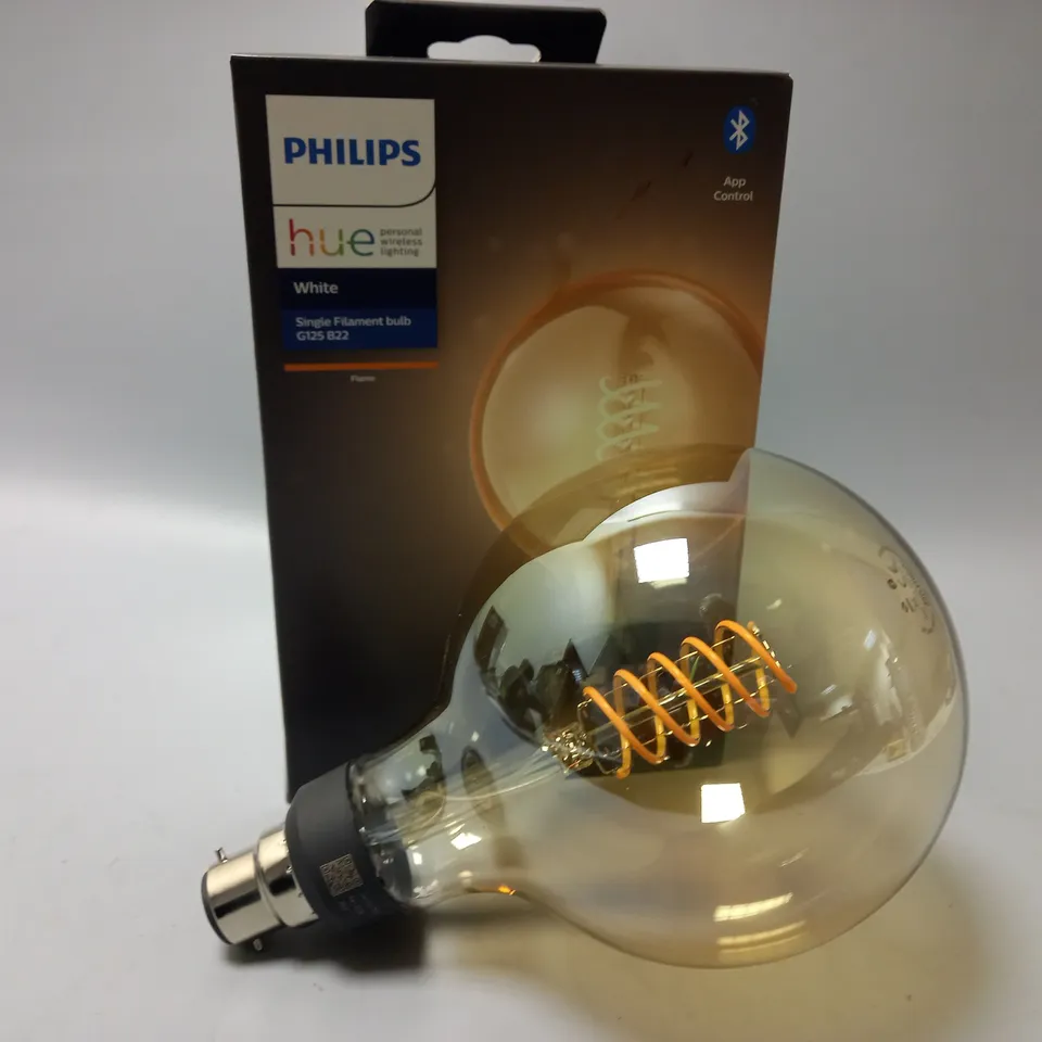 BOXED PHILIPS HUE WHITE SINGLE FILAMENT BULB G125 B22 FLAME