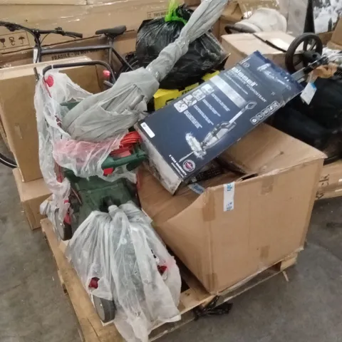 PALLET OF ASSORTED INCOMPLETE OR DAMAGED HOUSEHOLD GOODS AND PRODUCTS TO INCLUDE; LAWNMOWER, VACUUM CLEANERS, PRESSURE WASHER ETC 