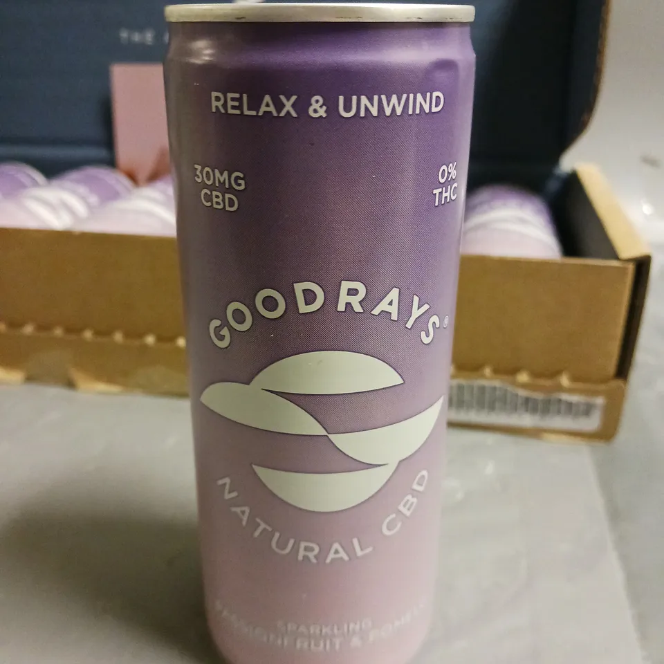 LOT OF 6 GOODRAYS NATURAL CBD CANS OF FIZZY DRINK - PASSIONFRUIT AND POMELO