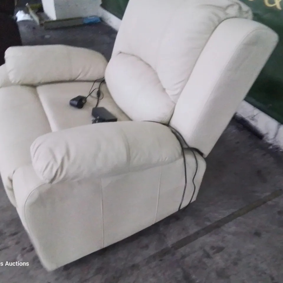 DESIGNER POWER RECLINING EASY CHAIR CREAM LEATHER 