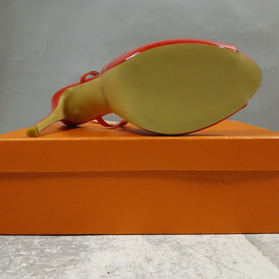 BOXED PAIR OF UNBRANDED PEEP TOE STILETTO HEEL SANDALS IN RED SIZE EU 43