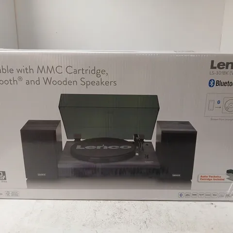 BOXED LENCO LS-301BK TURNTABLE WITH BLUETOOTH & WOODEN SPEAKERS