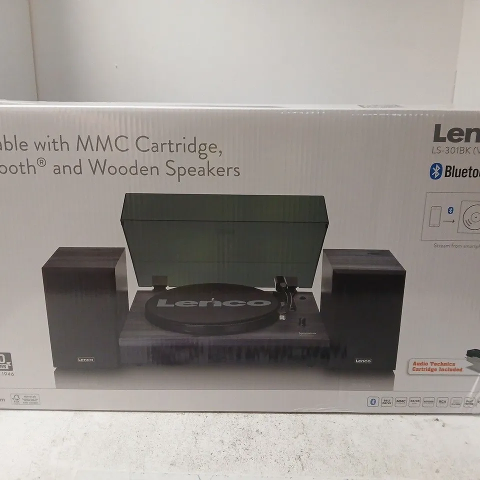 BOXED LENCO LS-301BK TURNTABLE WITH BLUETOOTH & WOODEN SPEAKERS