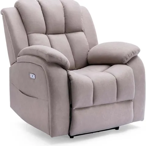 BOXED BROOKLINE ELECTRIC FABRIC POWER RECLINER CHAIR - PUMICE (2 BOXES)