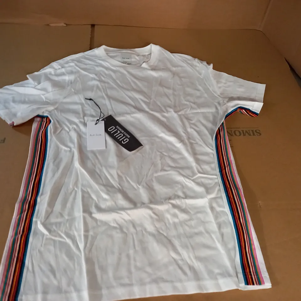 PAUL SMITH STRIPE TAPE WHITE T-SHIRT - M