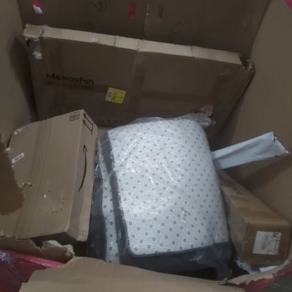 PALLET OF ASSORTED HOUSEHOLD GOODS AND FURNITURE TO INCLUDE; COOKER HOOD, BIRTECH PRESSURE WASHER, BED CABINET ETC 
