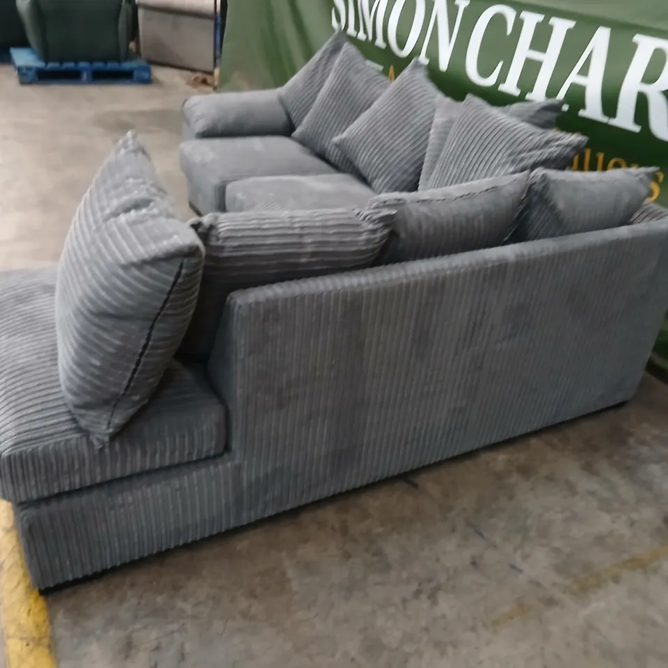 GREY CORDUROY L-SHAPED SECTIONAL SOFA WITH CHAISE AND CUSHIONS