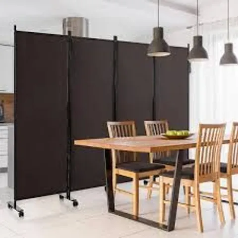 BOXED COSTWAY 4-PANEL FOLDING ROOM DIVIDER 6 FEET ROLLING PRIVACY SCREEN WITH LOCKABLE WHEELS - BROWN