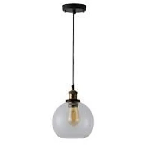 BOXED CLEAR GLASS GLOBE PENDANT CEILING LIGHT - BLACK (1 BOX)