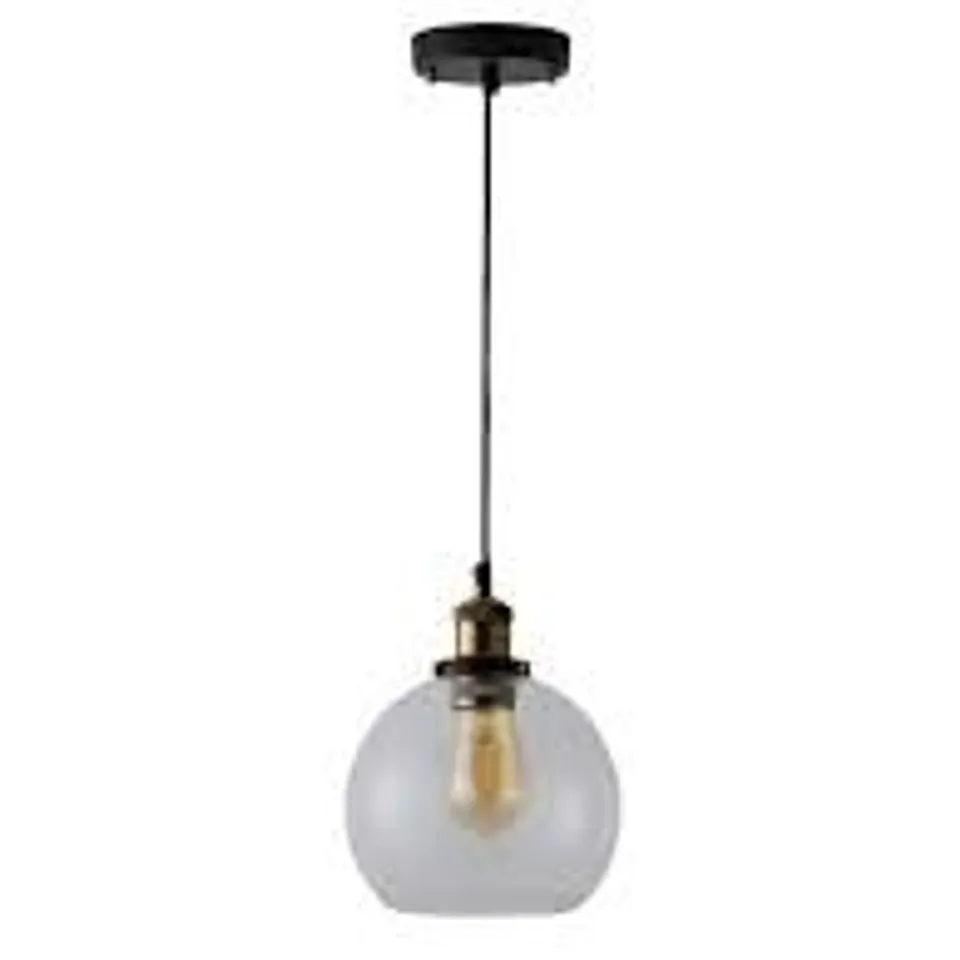 BOXED CLEAR GLASS GLOBE PENDANT CEILING LIGHT - BLACK (1 BOX)
