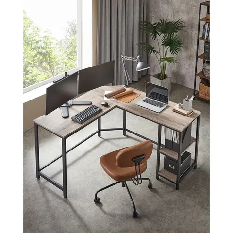 BOXED DEVAULT L-SHAPE DESK - GREY/BLACK (1 BOX)