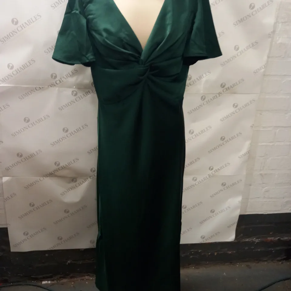 OASIS SATIN TWIST FRONT ANGEL SLEEVE MIDI DRESS - 14