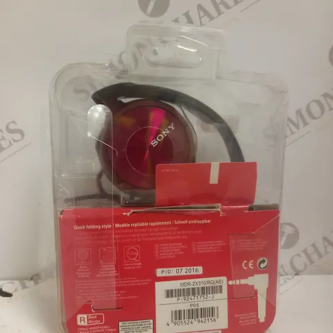 BOXED SONY MDR-ZX310 STEREO OVER-EAR HEADPHONES IN RED