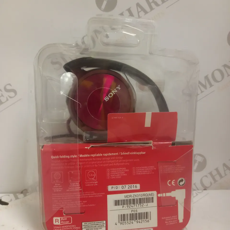 BOXED SONY MDR-ZX310 STEREO OVER-EAR HEADPHONES IN RED
