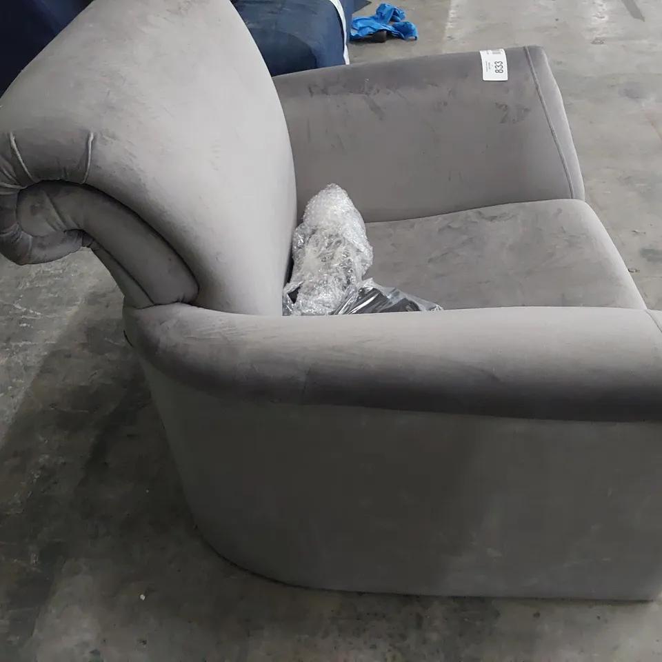 DESIGNER ACCENT CHAIR GREY PLUSH FABRIC 