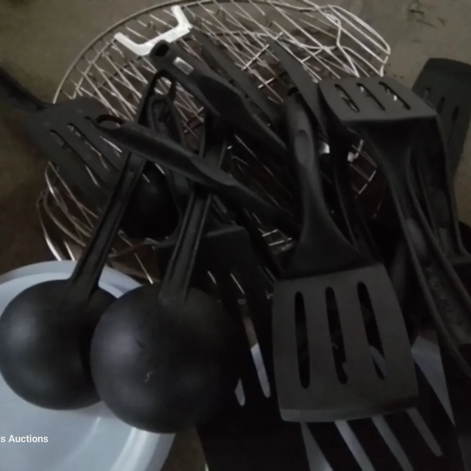 BOX OF ASSORTED TEFAL ITEMS, INCLUDING, INDENIO PAN PARTS & LIDS, UTENSILS, GRILL RACKS.