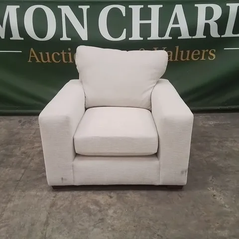 QUALITY DESIGNER EX SHOWROOM FABRIC UPHOLSTERED ARMCHAIR - NATURAL 