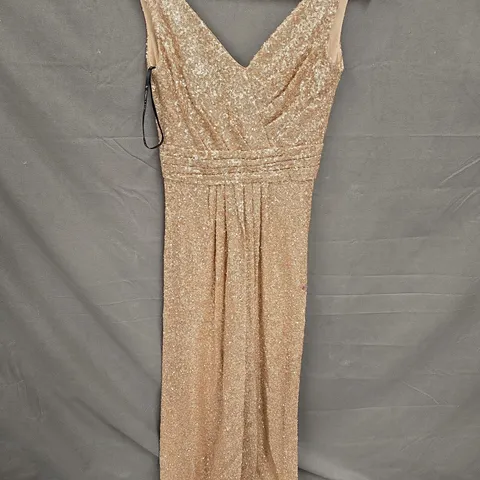 WOMENS GOLD SEQUIN LONG MAXI DRESS - SIZE 10