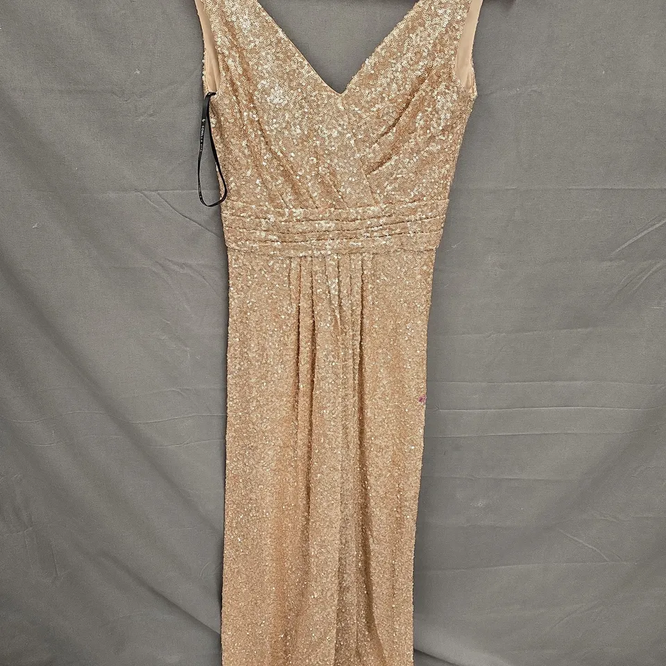 WOMENS GOLD SEQUIN LONG MAXI DRESS - SIZE 10