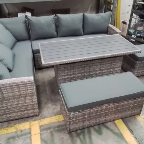 ROSEN 9 SEATER ALUMINIUM DINING TABLE TOP WITH STORAGE BENCH AND STOOL - DARK GREY (5 PARTS)