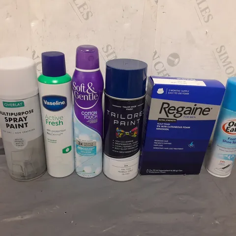 APPROXIMATELY 6 ASSORTED AEROSOL CANS TO INCLUDE SPRAY PAINT, DEODORANT AND VASELINE - COLLECTION ONLY