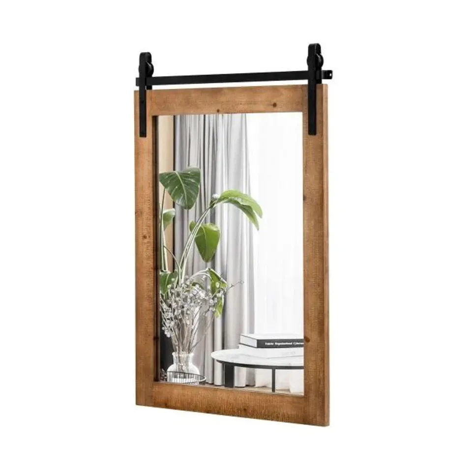 BOXED COSTWAY 30 X 22 INCH WALL MOUNT MIRROR WITH WOOD FRAME - BROWN