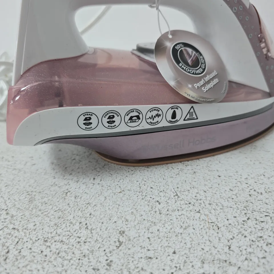 RUSSELL HOBBS PEARL GLIDE STEAM IRON – PINK, 2600W, PEARL INFUSED SOLEPLATE