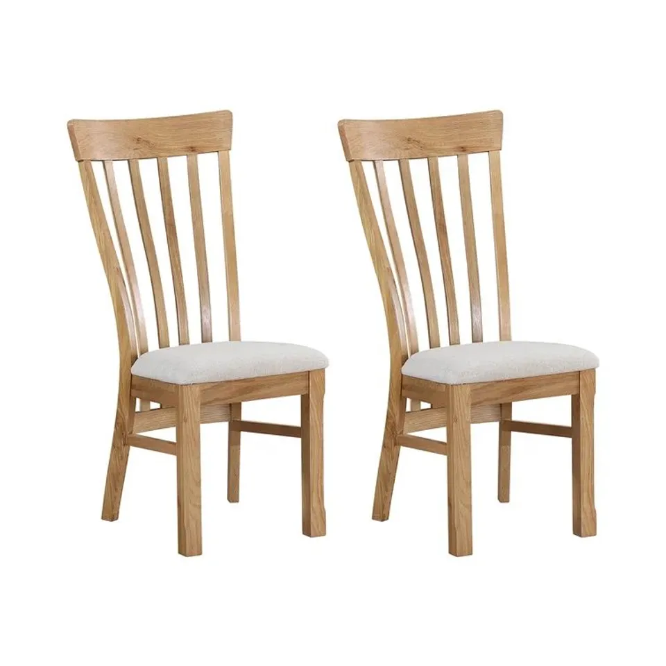 BOXED PAIR ACEVES FARAH UPHOLSTERED DINING CHAIRS NATURAL OILED OAK (SET OF 2 IN 1 BOX)