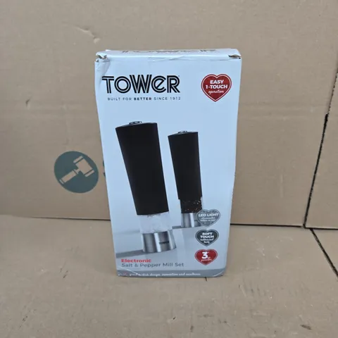 BOXED TOWER ELECTRONIC SALT & PEPPER MILL SET