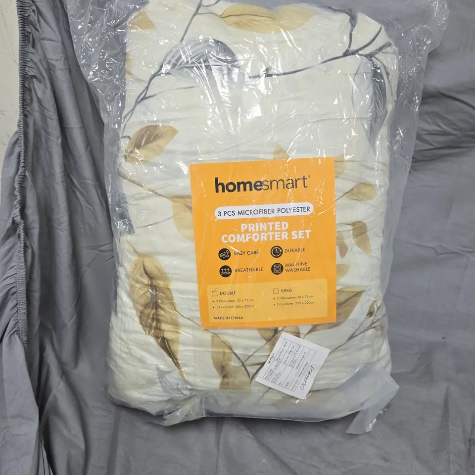 HOMESMART 3-PIECE MICROFIBRE PRINTED COMFORTER SET – LEAF PATTERN