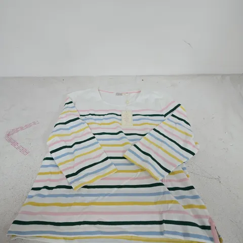 CHARLOTTE WEST STRIPED LONG-SLEEVE TOP, WHITE WITH MULTICOLOURED STRIPES, UK SIZE 18
